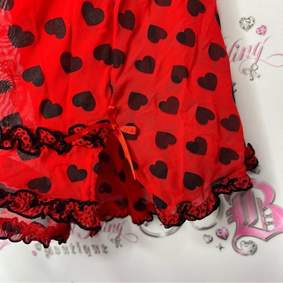 Nature intimates babydoll Chemise heart polka dot ❤️ red and black Lacey y2k - Picture 3 of 7